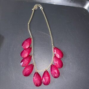 Elegant Fushia Red Pink Teardrop faceted stone statement Necklace